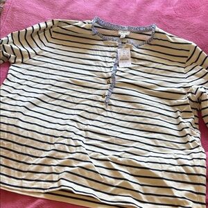 J. Crew Cream and Navy Striped Long Sleeve Henley